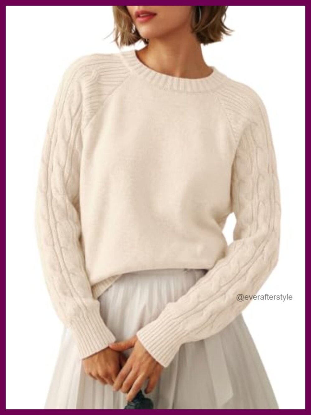 Women's Cable Knit Pullover Sweater Cozy Winter Crewneck Long Sleeve